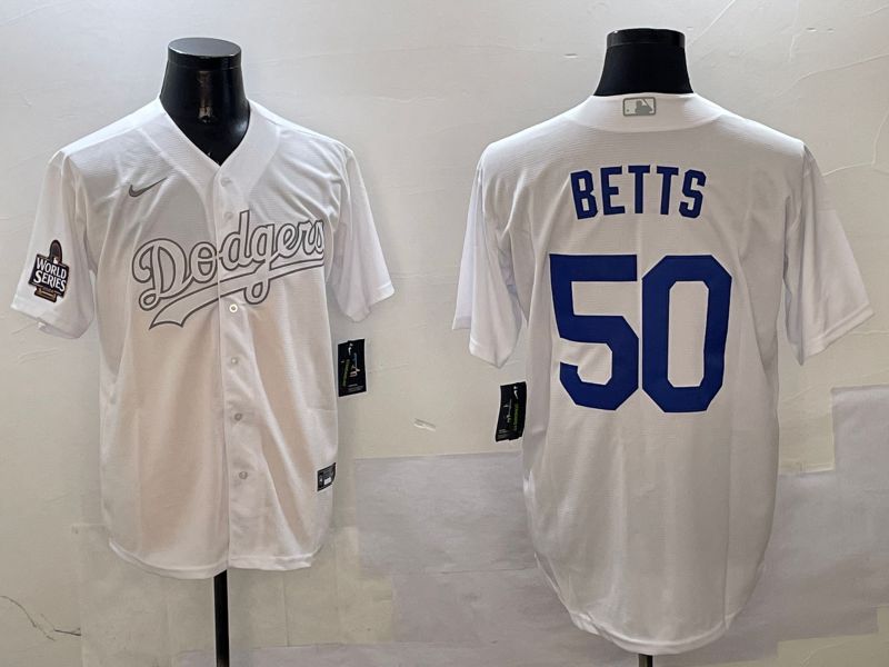 Men Los Angeles Dodgers #50 Betts White Fashion Edition Game 2025 Nike MLB Jersey style 3